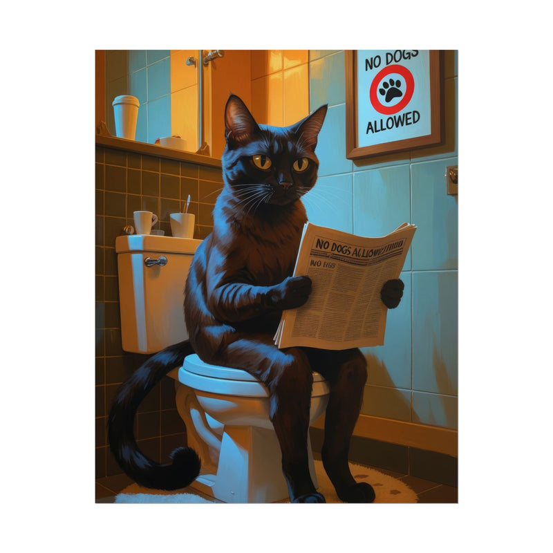 Funny Abyssinian Cat Bathroom Poster – Cat Sitting on Toilet Reading Newspaper | Humorous Cat Wall Art for Bathroom Decor