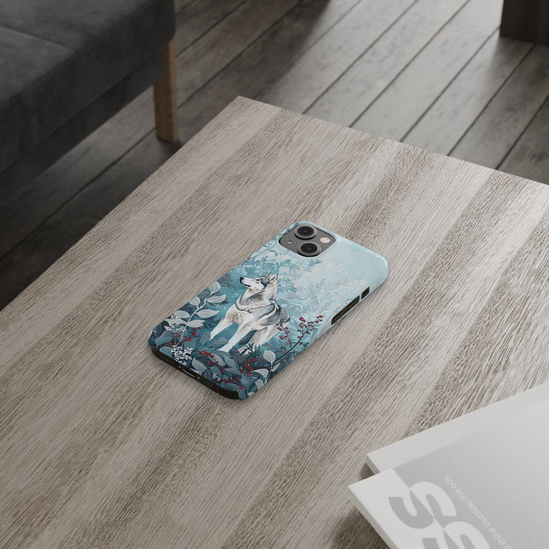 Siberian Husky with Flowers Slim iPhone Cases