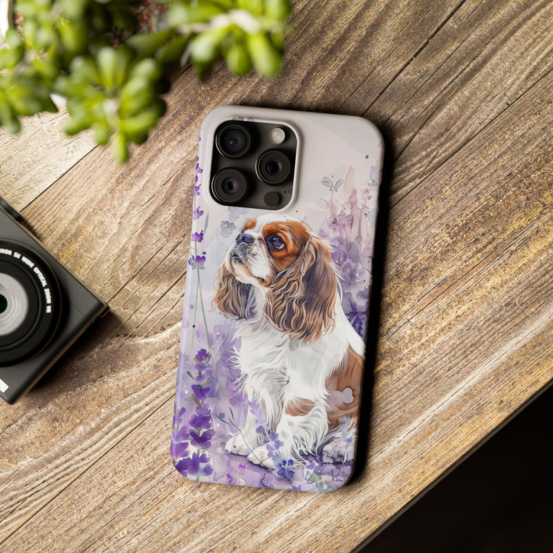 Cavalier King Charles Spaniel with Flowers Slim Phone Cases