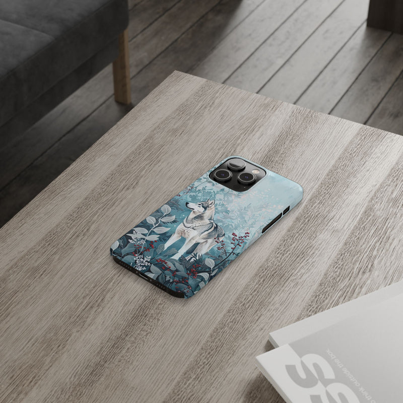 Siberian Husky with Flowers Slim iPhone Cases