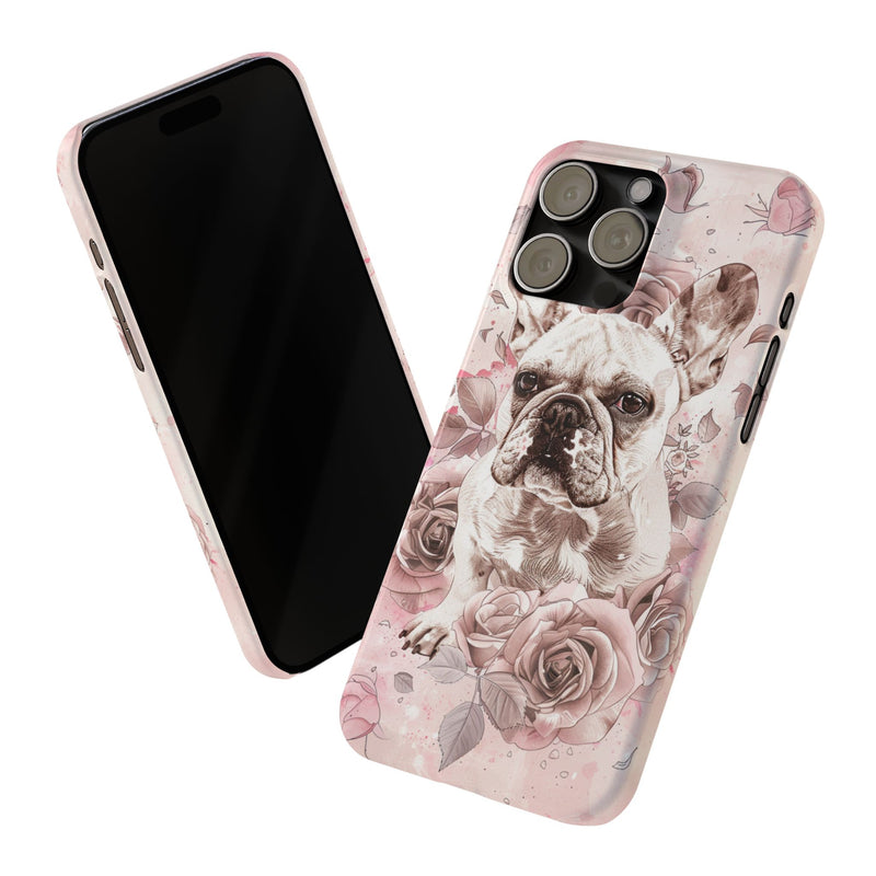 French Bulldog with Flowers Slim iPhone Cases