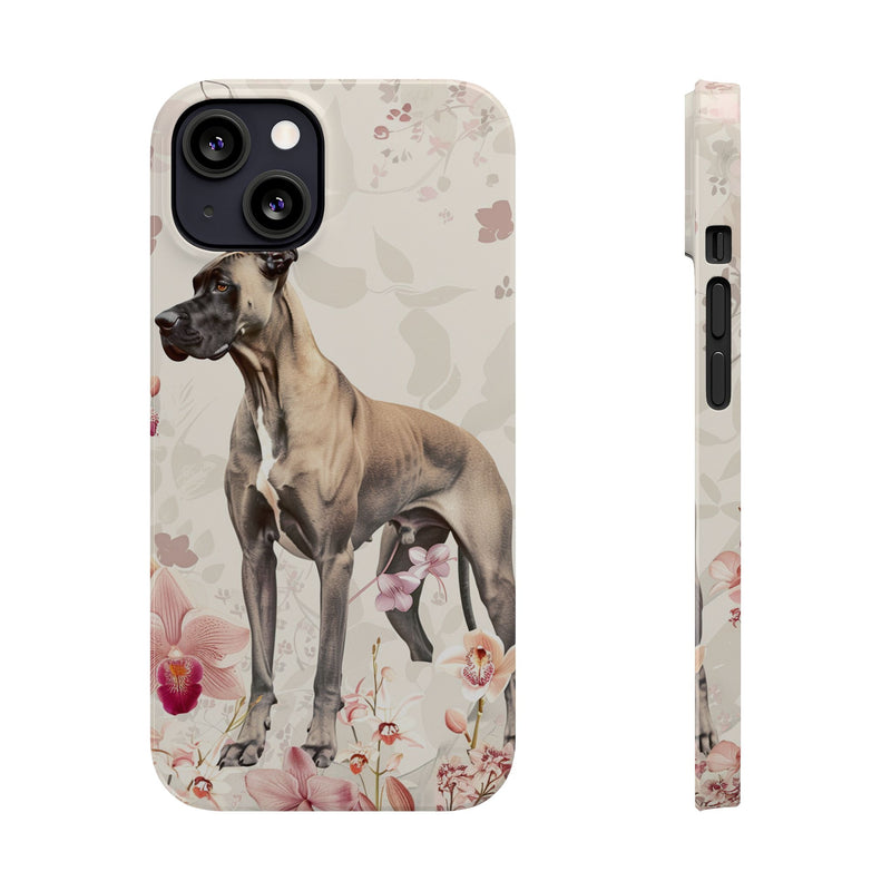 Great Dane with Flowers Slim iPhone Cases