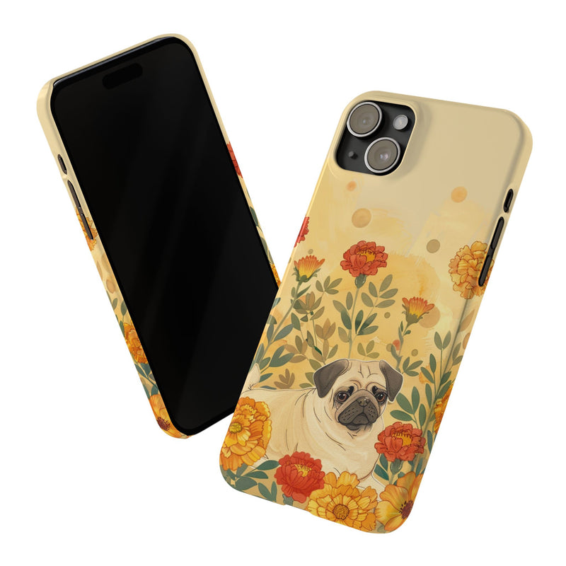 Pug with Flowers Slim iPhone Cases