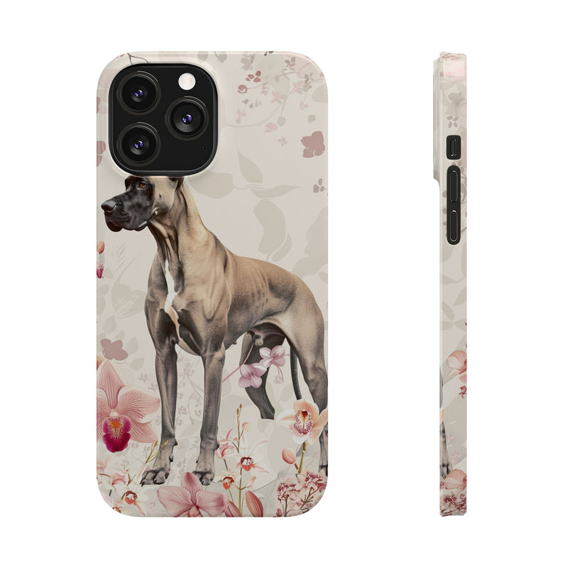 Great Dane with Flowers Slim iPhone Cases