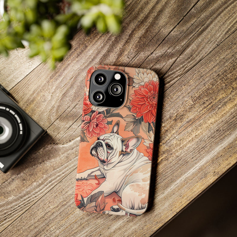 Bulldog with Flowers Slim Phone Cases