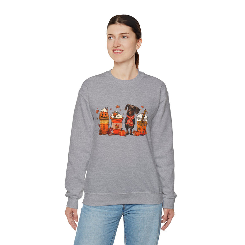 Dachshund Autumn Unisex Heavy Blend Sweatshirt – Cute Fall Dog Design with Leaves