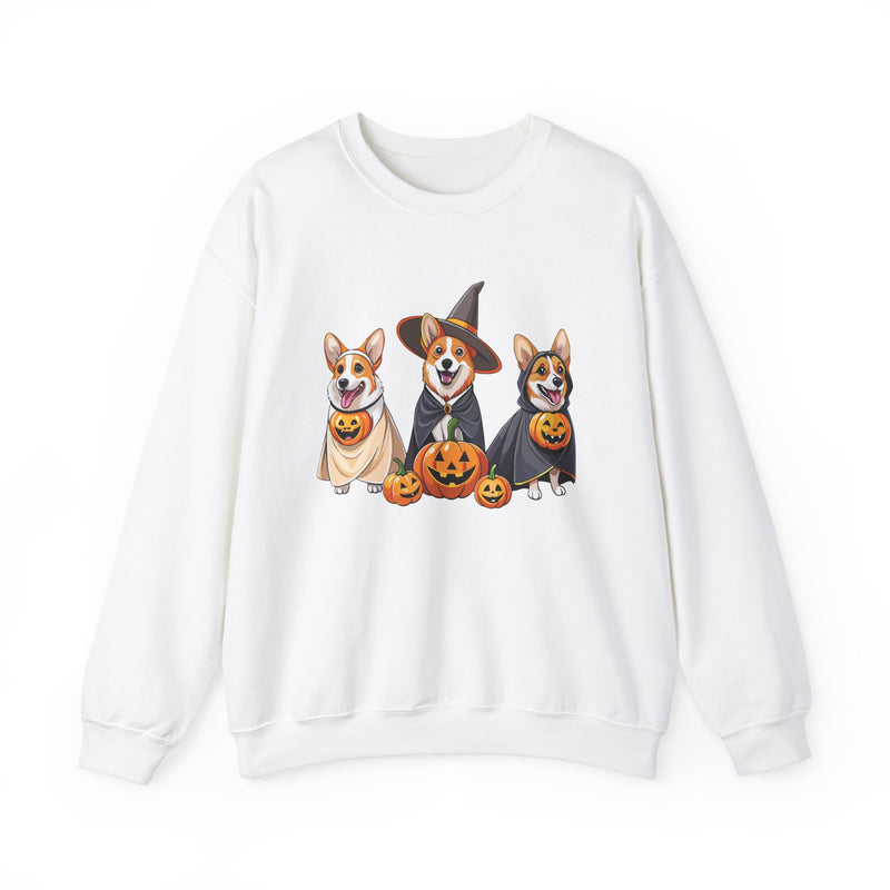 Corgis Halloween Sweatshirt – Three Cute Dogs with Pumpkin Design