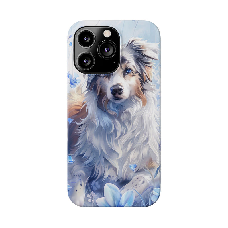 Australian Shepherd with Flowers iPhone Slim Phone Cases