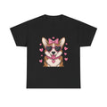 Corgi with Pink Hearts Valentine's Day Unisex Heavy Cotton Tee