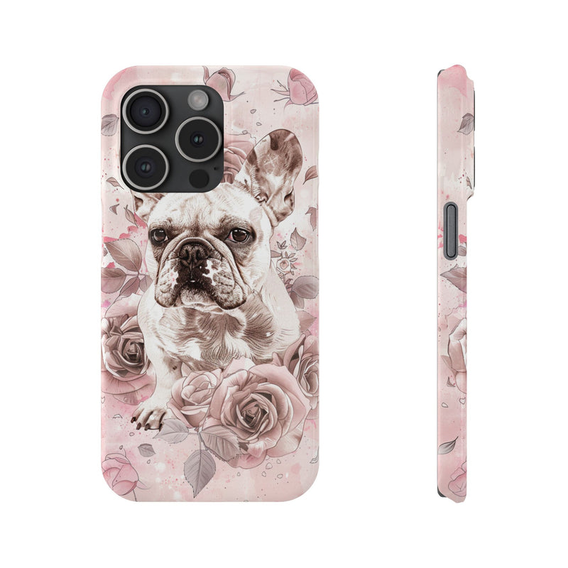 French Bulldog with Flowers Slim iPhone Cases