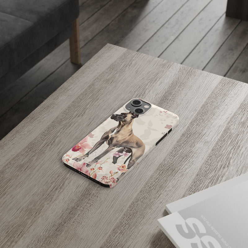 Great Dane with Flowers Slim iPhone Cases