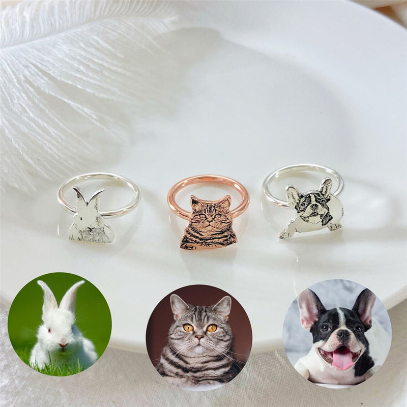 Custom 925 Sterling Silver Thin Ring – Personalized with Your Pet's Photo for Fashionable Women