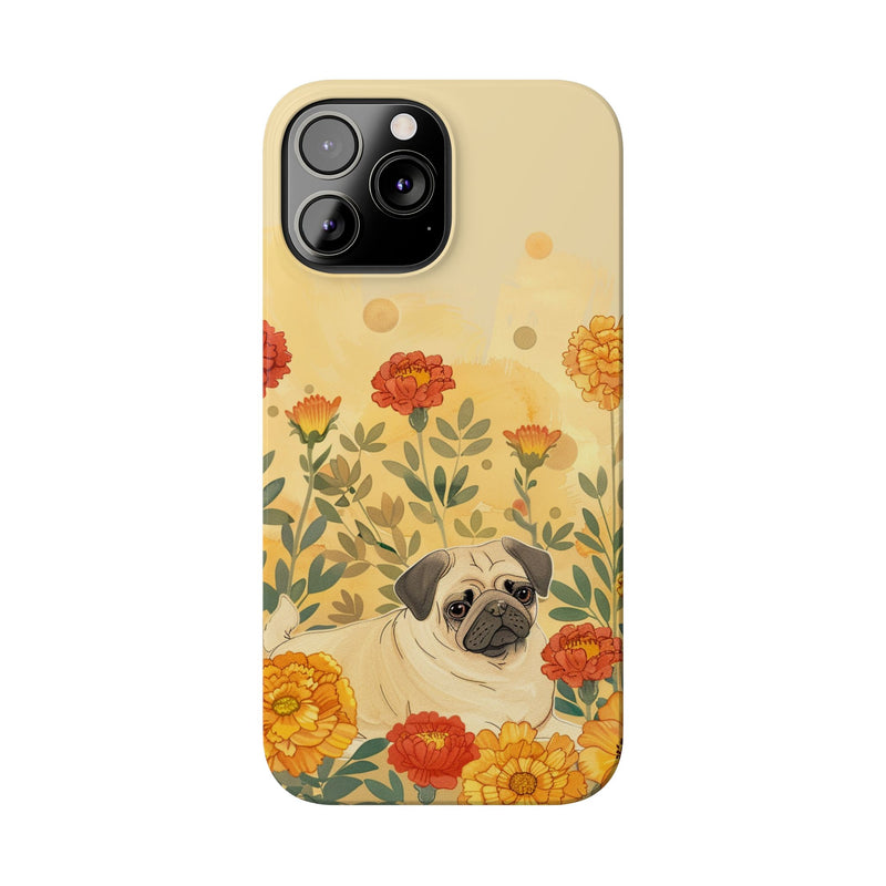 Pug with Flowers Slim iPhone Cases