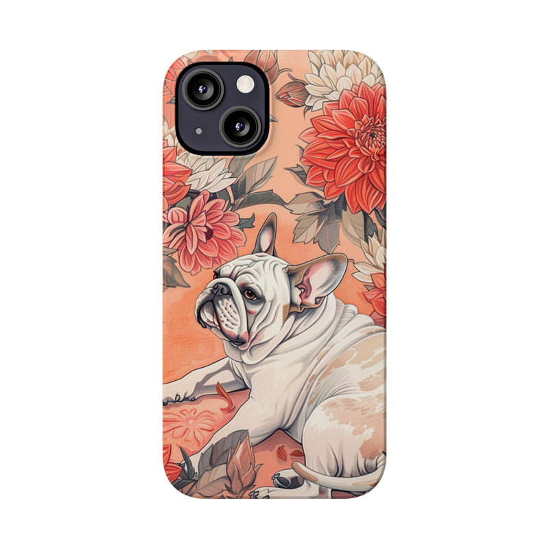 Bulldog with Flowers Slim Phone Cases