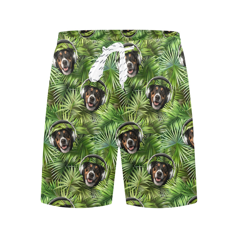 Custom Pet Dog Faces Photo Men's Mid-Length Beach Shorts