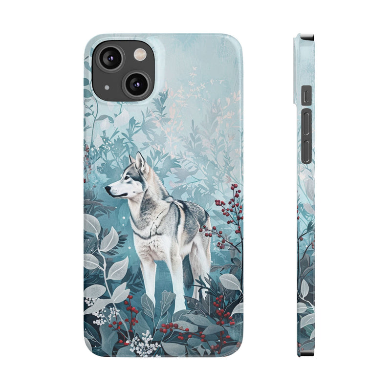 Siberian Husky with Flowers Slim iPhone Cases