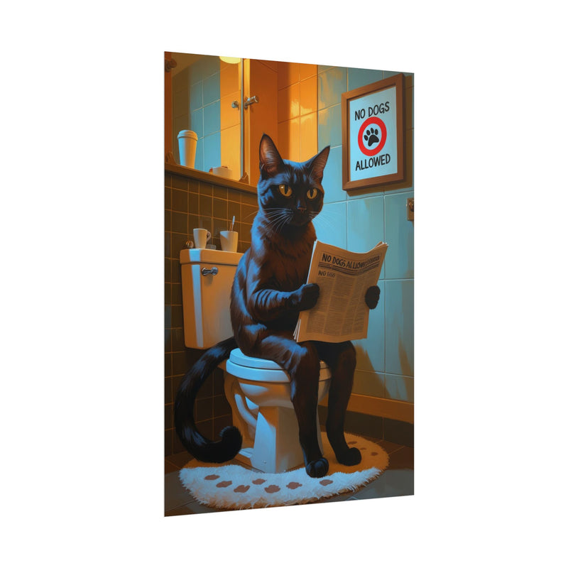 Funny Abyssinian Cat Bathroom Poster – Cat Sitting on Toilet Reading Newspaper | Humorous Cat Wall Art for Bathroom Decor