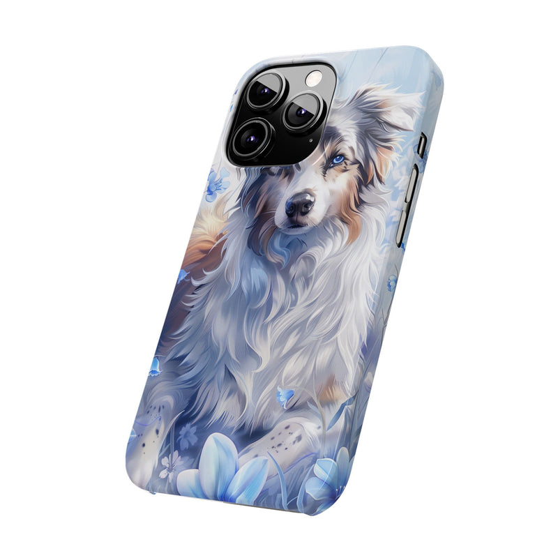 Australian Shepherd with Flowers iPhone Slim Phone Cases