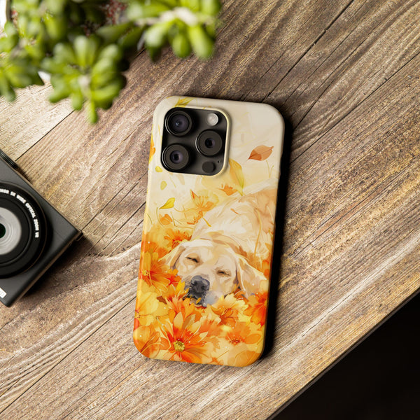 Labrador with Flowers Slim Phone Cases