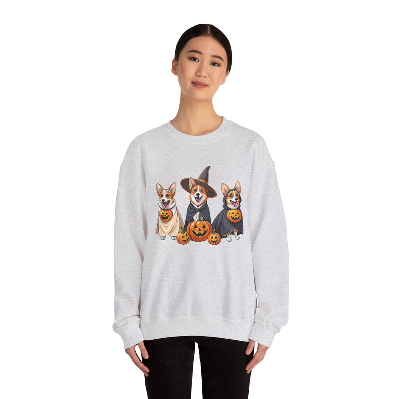 Corgis Halloween Sweatshirt – Three Cute Dogs with Pumpkin Design