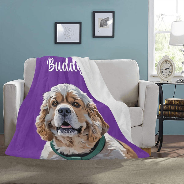 Custom Pet Dog Portrait Fleece Blanket, Gift idea for Dog Lovers, Dog Mom, Dog Dad