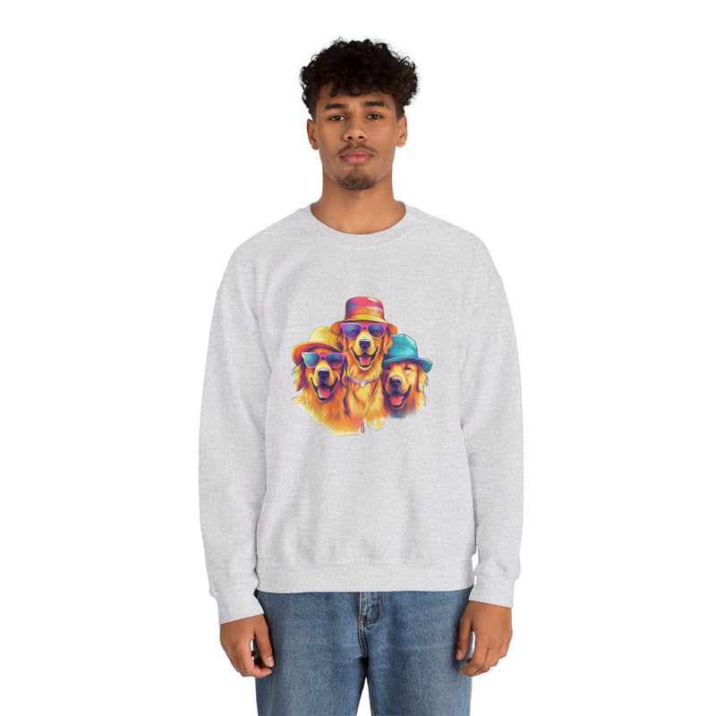 Golden Retrievers in Quirky Hats & Sunglasses Unisex Heavy Blend™ Sweatshirt | Fun Whimsical Design