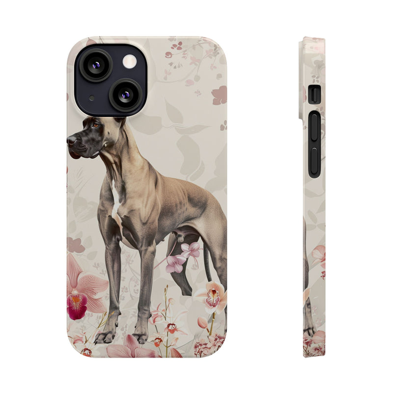 Great Dane with Flowers Slim iPhone Cases