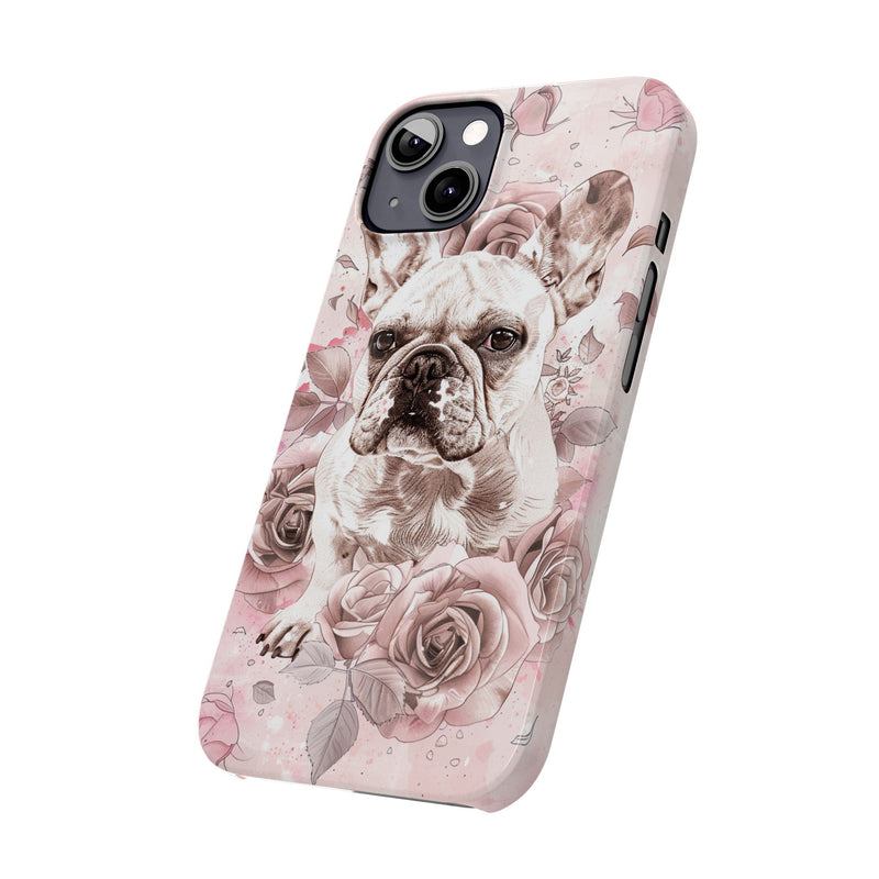 French Bulldog with Flowers Slim iPhone Cases