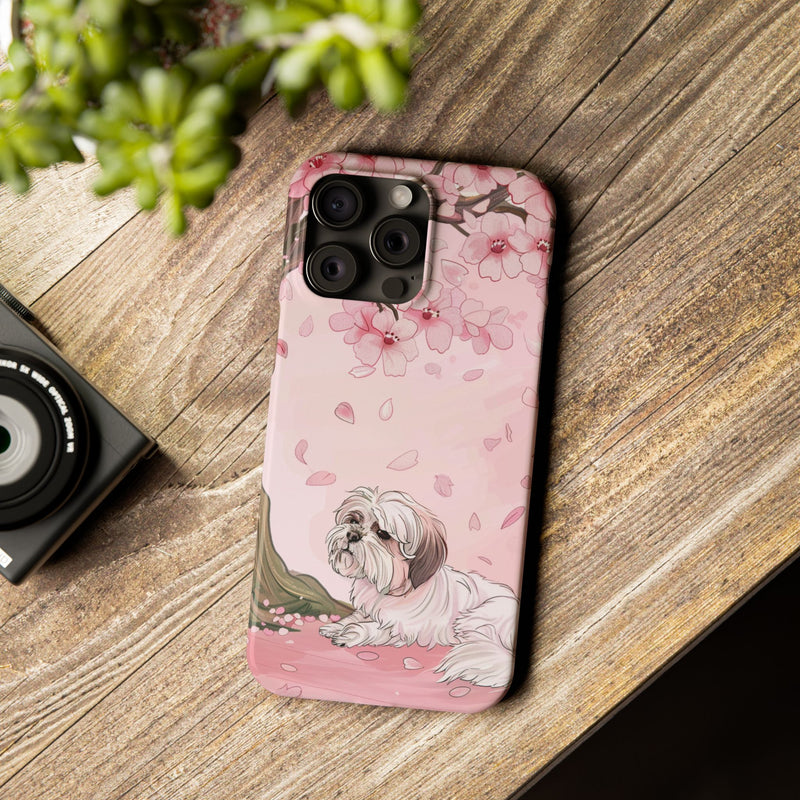 Shih Tzu with Flowers Slim iPhone Cases