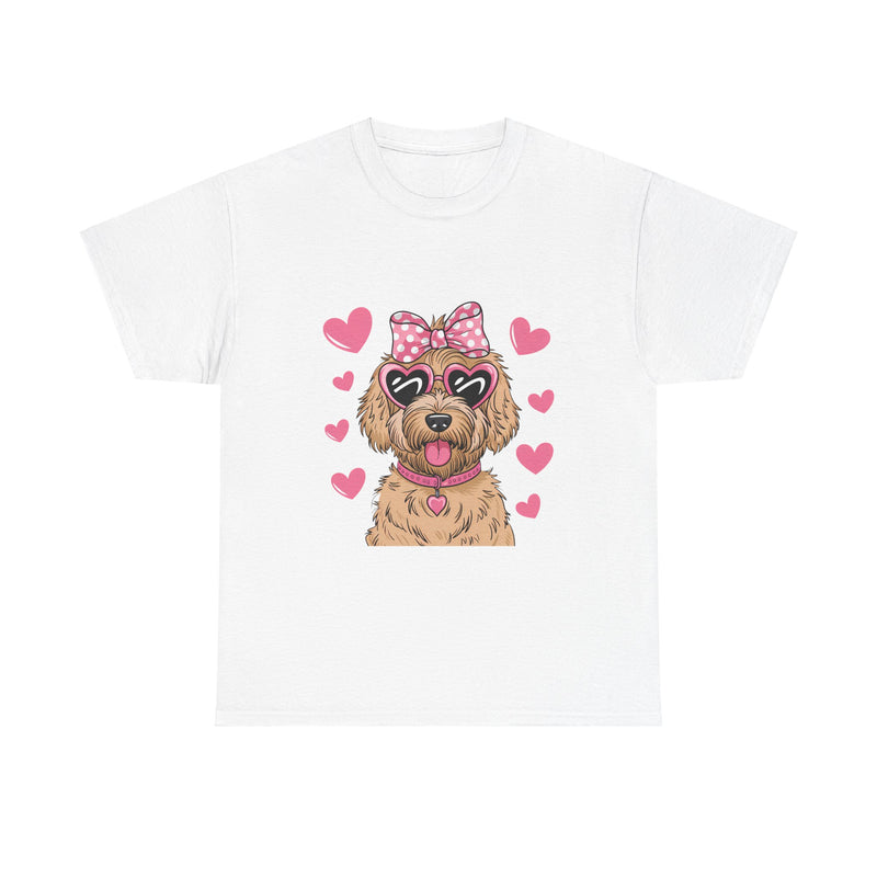 Goldendoodle Valentine's Day Tee with Pink Hearts | Unisex Cotton Shirt