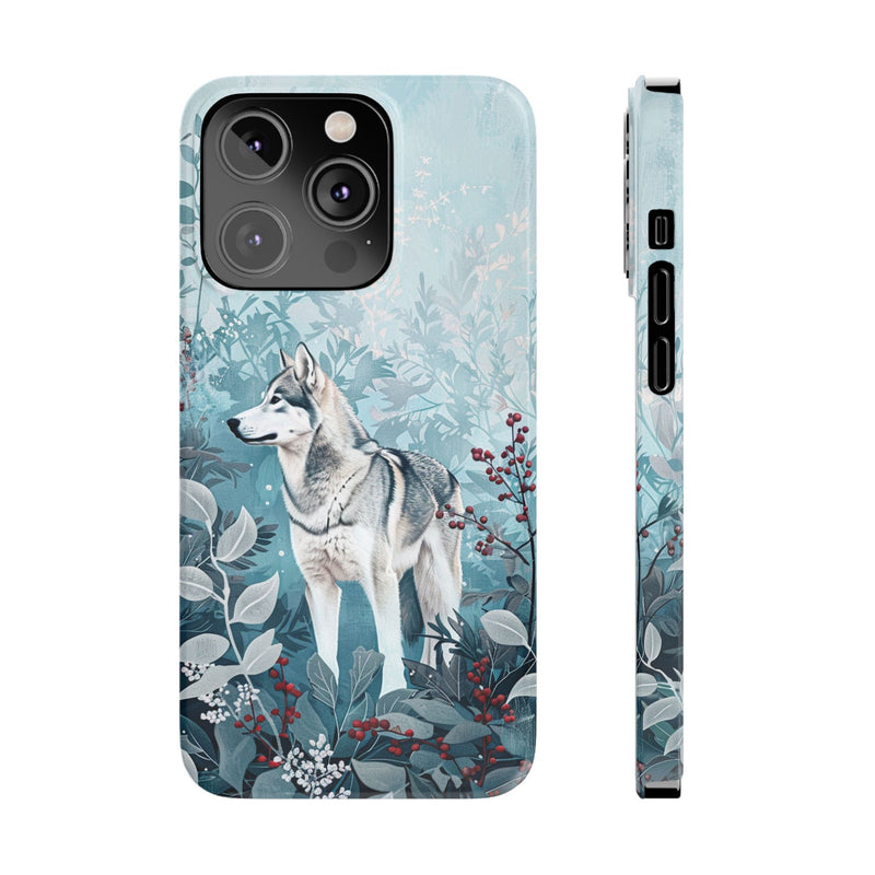 Siberian Husky with Flowers Slim iPhone Cases