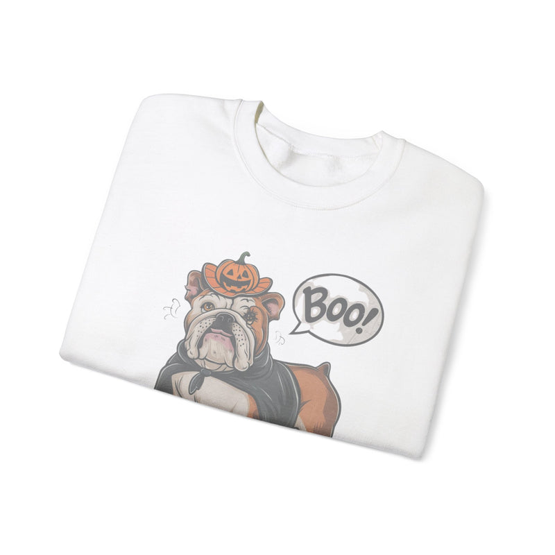 English Bulldog Halloween Sweatshirt – Cute Dog with Pumpkin & Boo Text