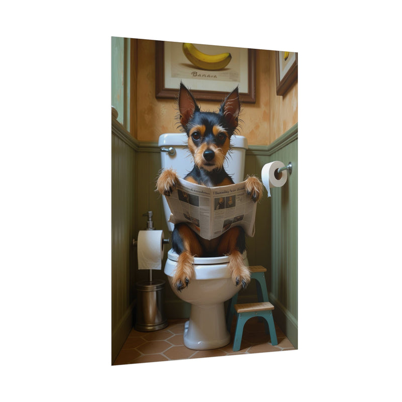 Funny Affenpinscher Bathroom Poster – Dog Sitting on Toilet Reading Newspaper | Humorous Dog Wall Art for Bathroom Decor