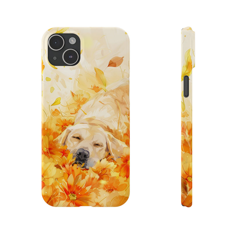 Labrador with Flowers Slim Phone Cases