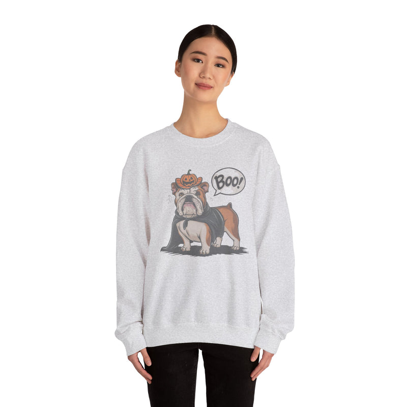 English Bulldog Halloween Sweatshirt – Cute Dog with Pumpkin & Boo Text