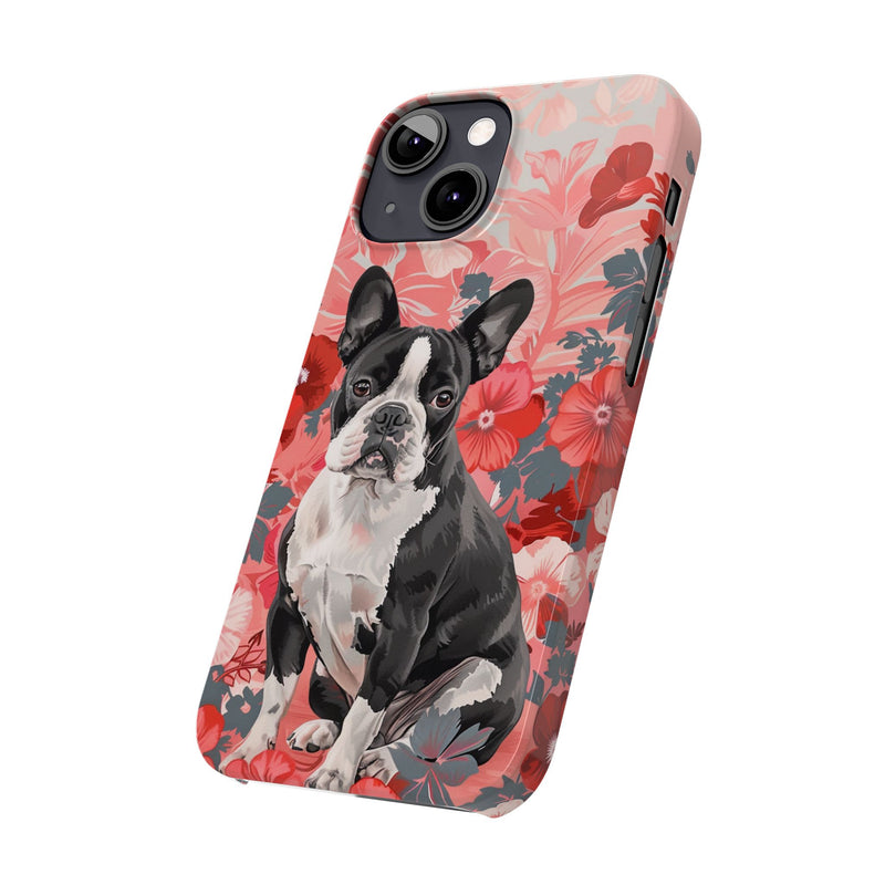 Boston Terrier with Flowers iPhone Slim Phone Cases