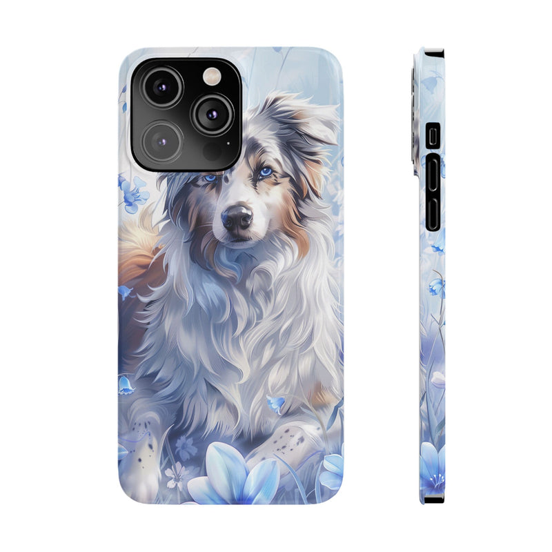 Australian Shepherd with Flowers iPhone Slim Phone Cases