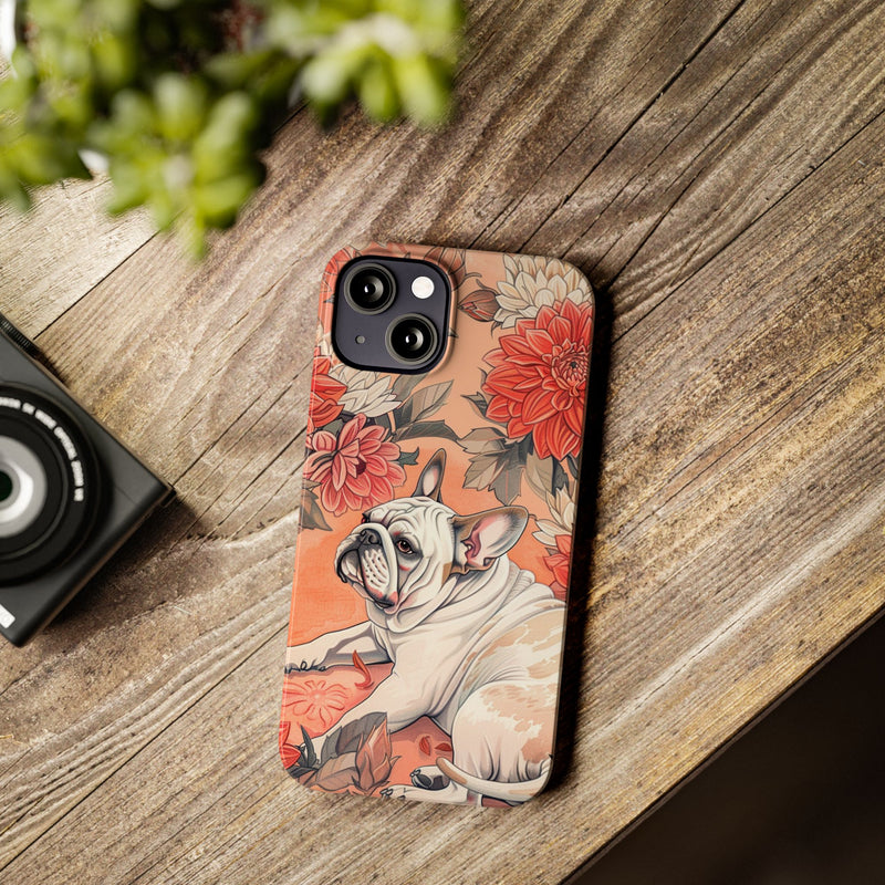 Bulldog with Flowers Slim Phone Cases