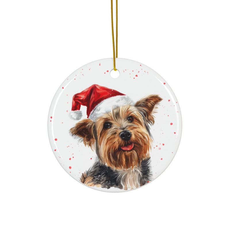 Australian Silky Terrier Round Ceramic Christmas Ornament