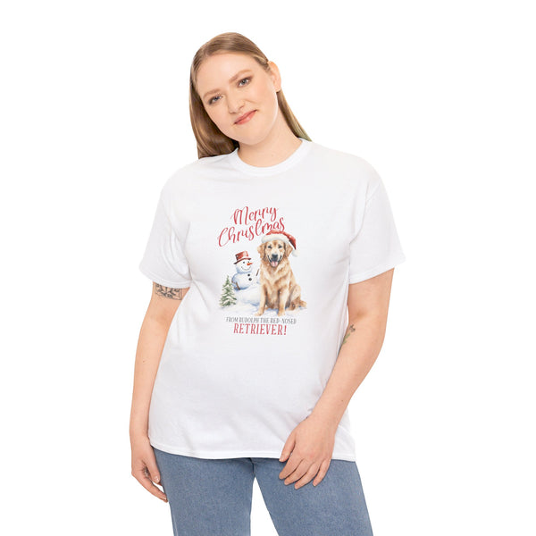 Merry Christmas Golden Retriever Unisex Heavy Cotton Tee | Golden Retriever Christmas Gifts