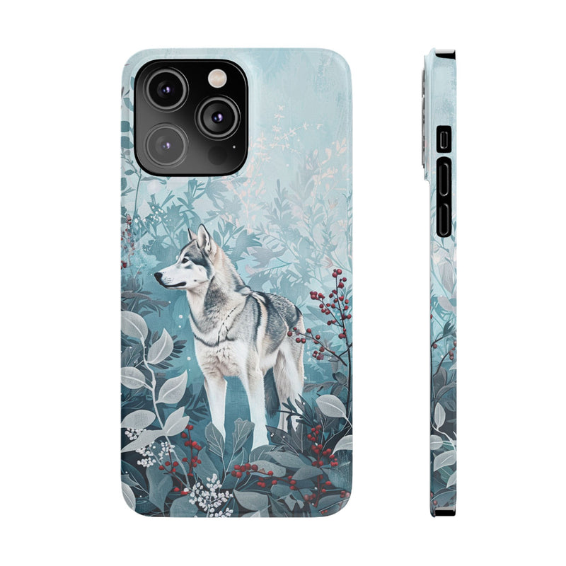 Siberian Husky with Flowers Slim iPhone Cases