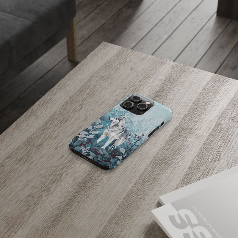 Siberian Husky with Flowers Slim iPhone Cases