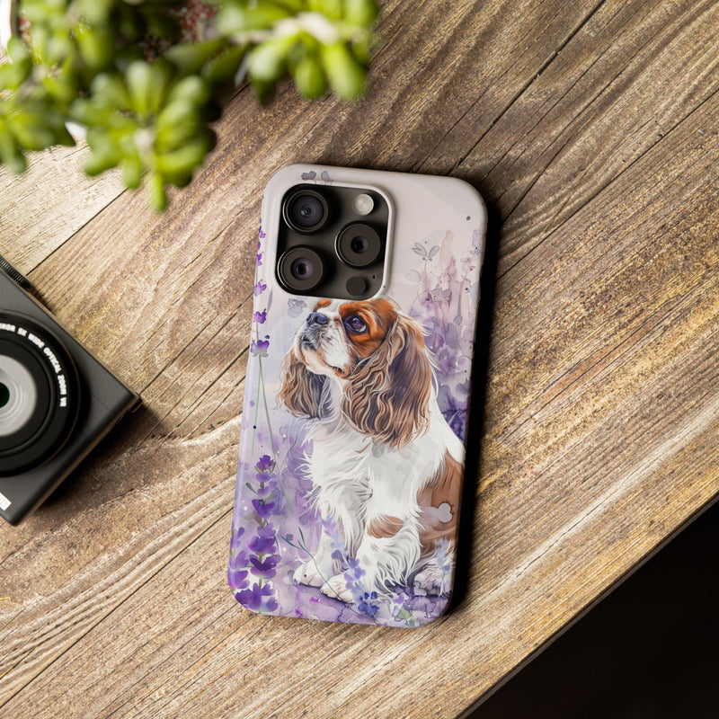 Cavalier King Charles Spaniel with Flowers Slim Phone Cases