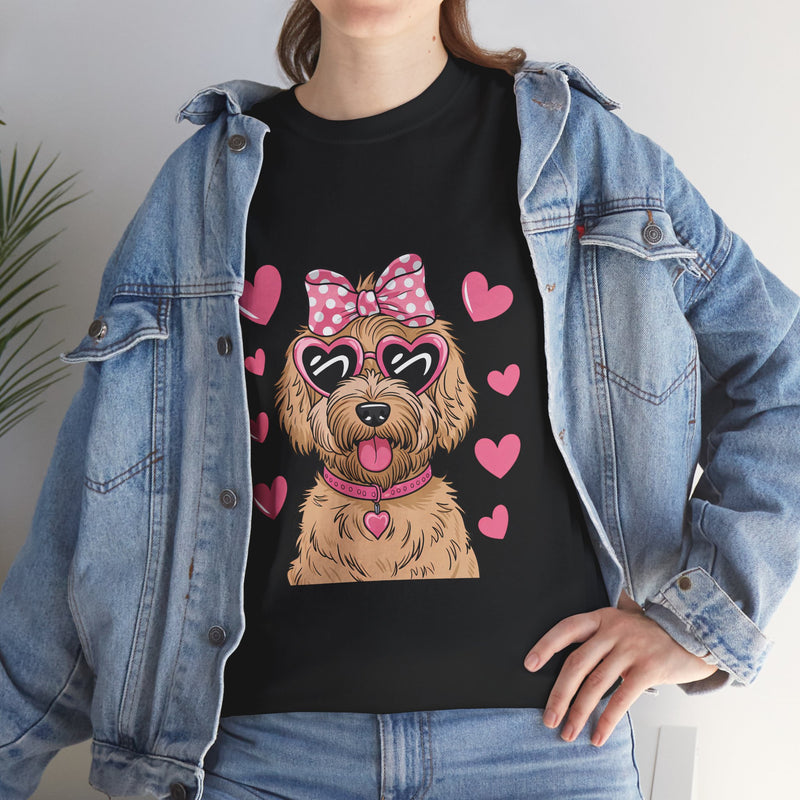 Goldendoodle Valentine's Day Tee with Pink Hearts | Unisex Cotton Shirt