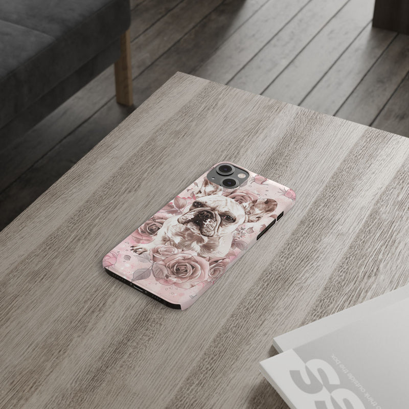 French Bulldog with Flowers Slim iPhone Cases