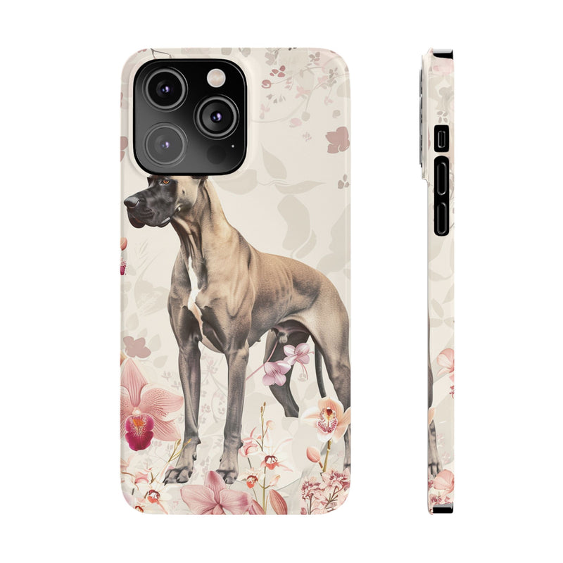 Great Dane with Flowers Slim iPhone Cases