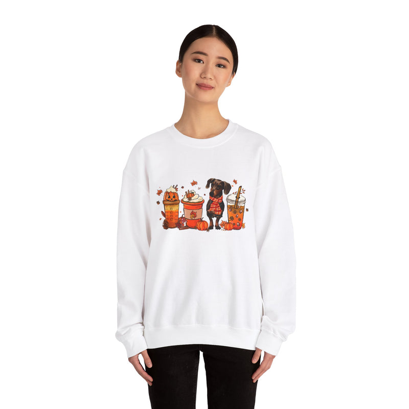 Dachshund Autumn Unisex Heavy Blend Sweatshirt – Cute Fall Dog Design with Leaves