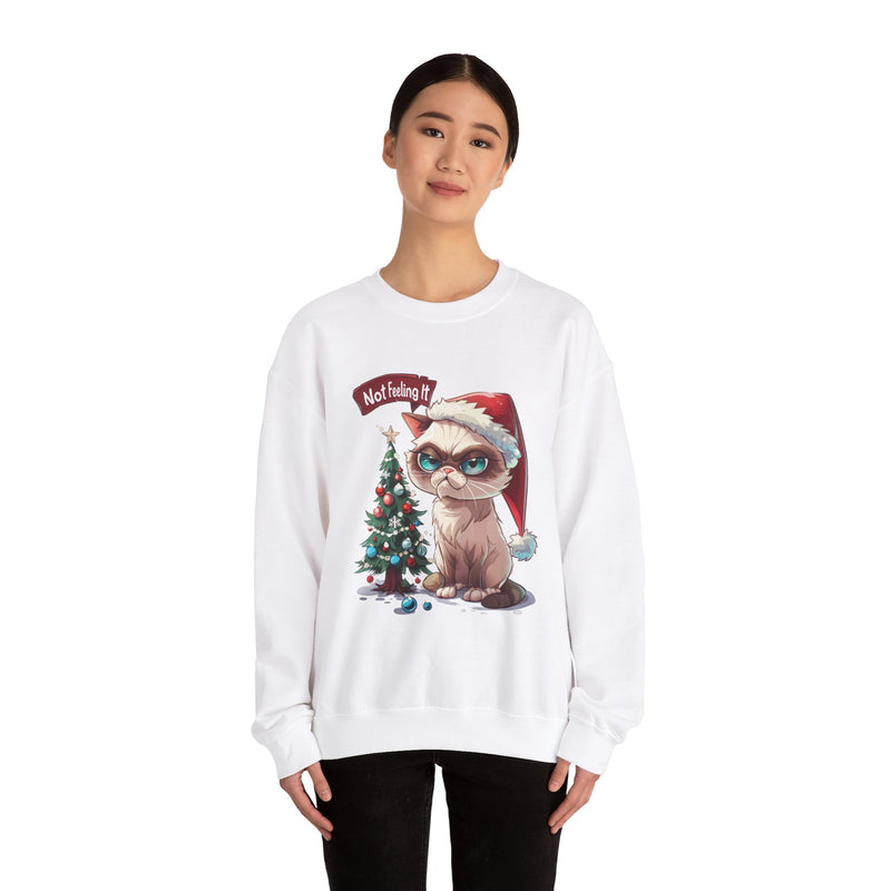 Not Feeling It Grumpy Cat Unisex Crewneck Sweatshirt – Cat in Santa Hat