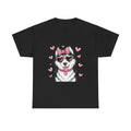 Siberian Husky with Pink Hearts Valentine's Day Unisex Heavy Cotton Tee