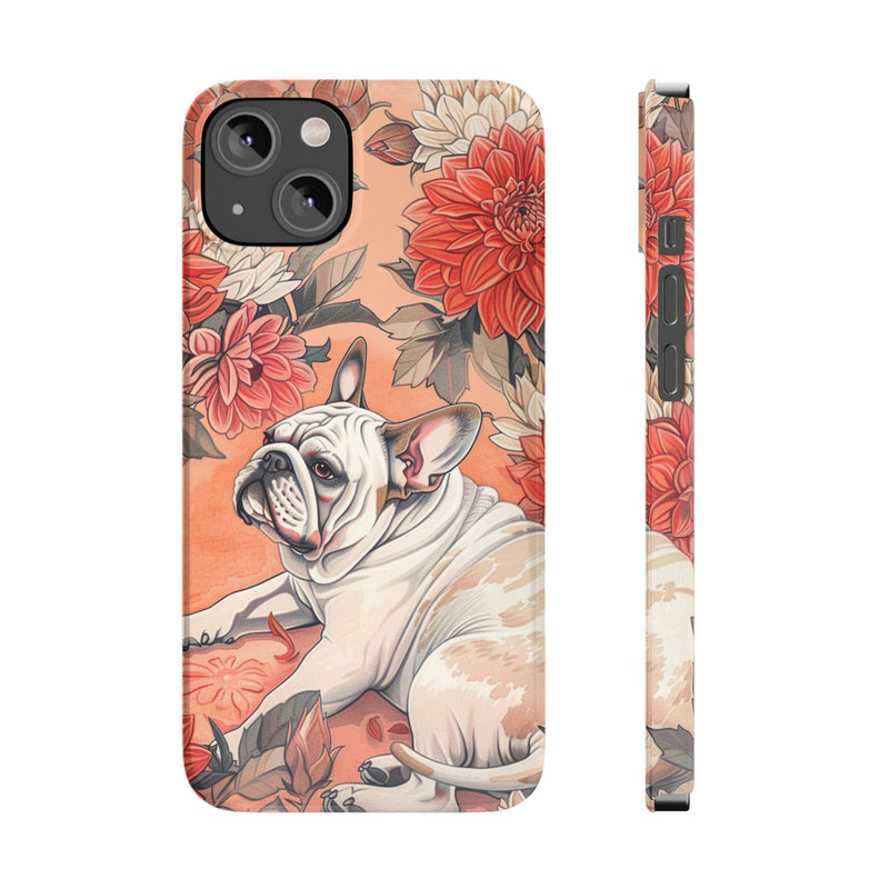 Bulldog with Flowers Slim Phone Cases